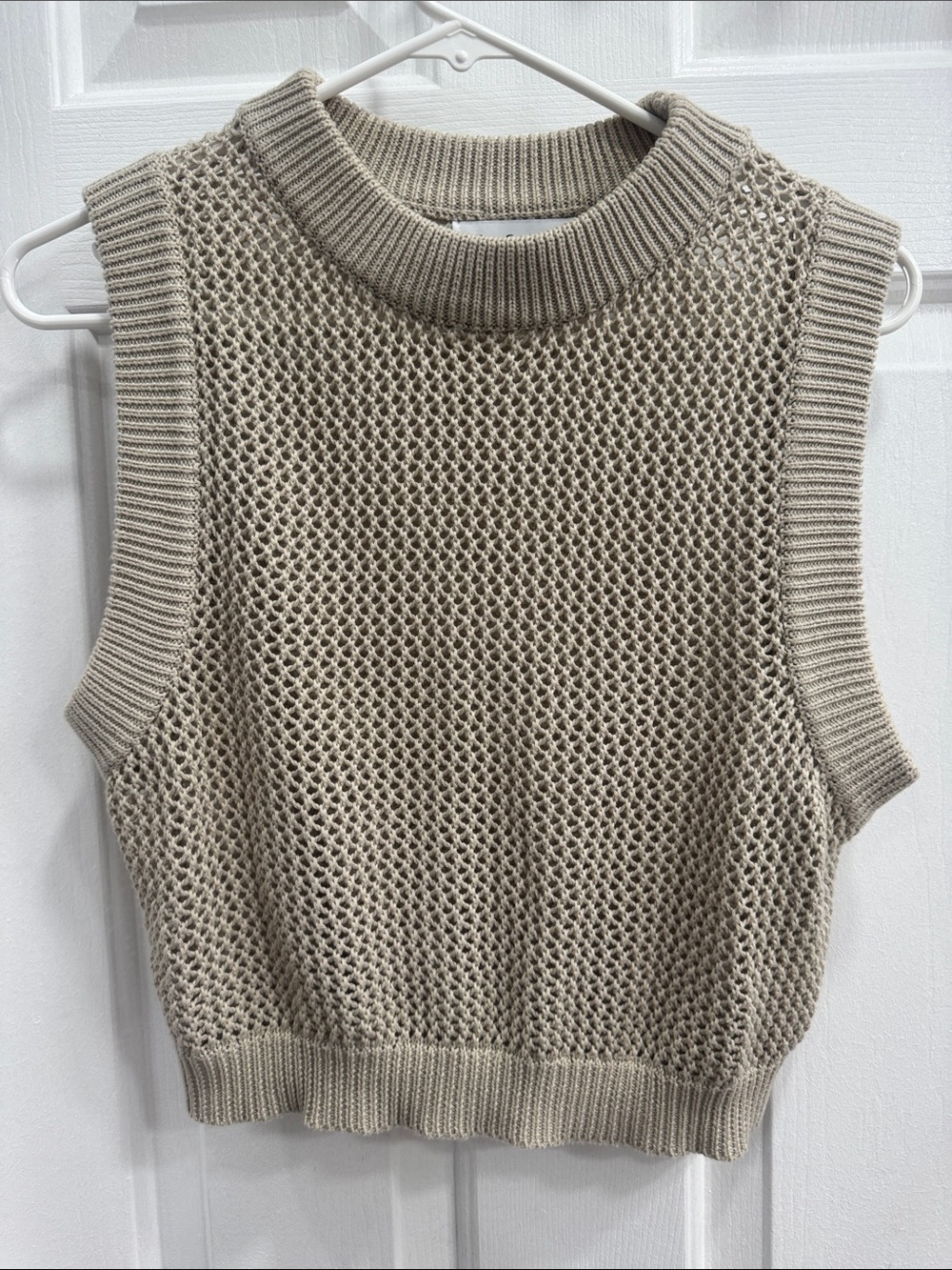 En Saigon Sleeveless Mesh Knit Turtleneck Vest in Beige